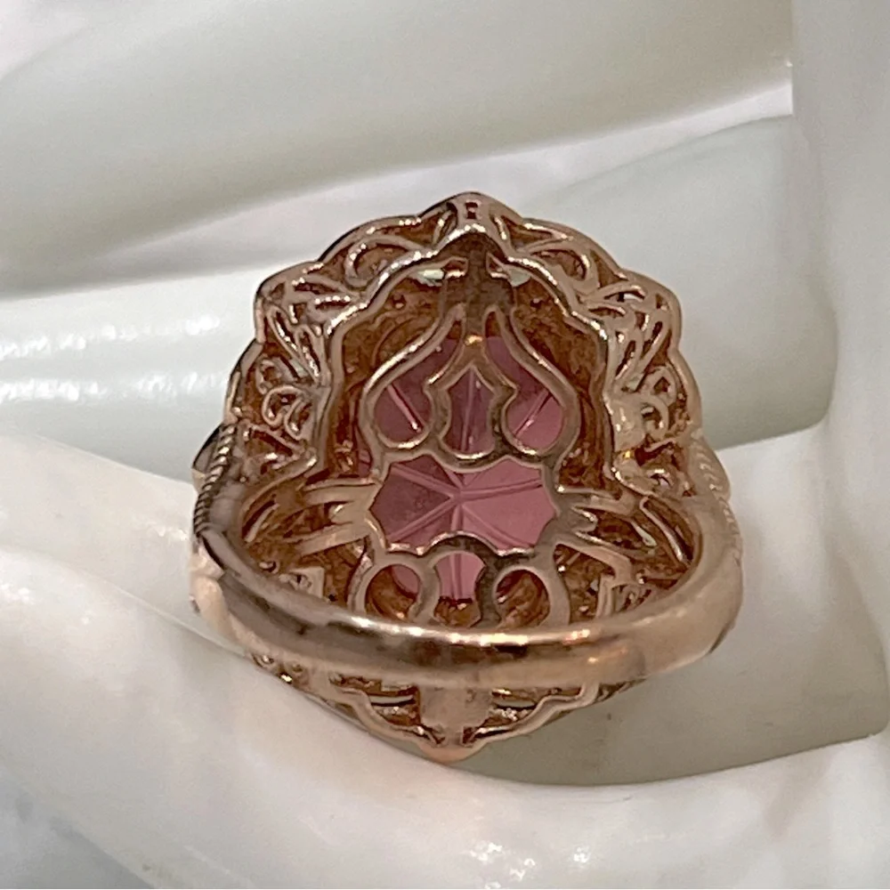 Salmon Quartz Multigemstone 14K RG Sterling Silver Cocktail Statement Ri… - Picture 9 of 10